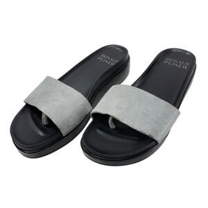 Donald Pliner Wedge Slide Sandal Fifi Leather Size 6 Silver Metallic Women